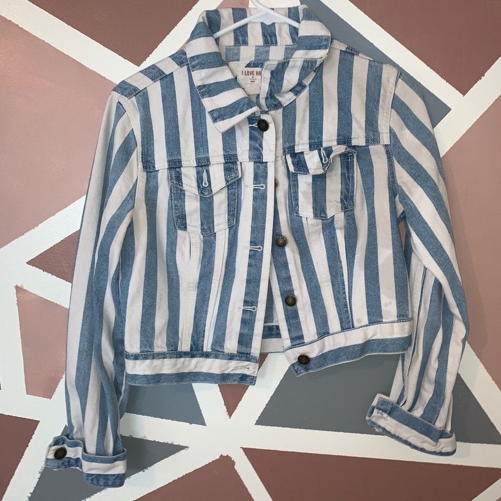 striped jean jacket